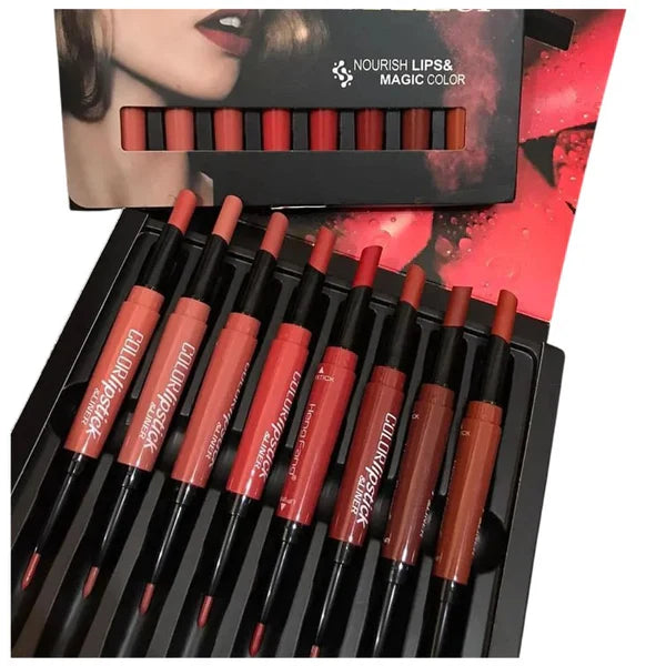 Heng Fang 2 IN 1 Lipstick and Lipliner Set (Pack of 8)